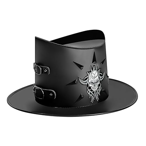 LARUISEE Gothic Knight Zylinder Hut Steampunk Hut Punk Magier Hut mit Totenkopf Erwachsene Unisex Kostüm Kappe Halloween Zubehör Kostüm Hut für Erwachsene Damen Herren von LARUISEE