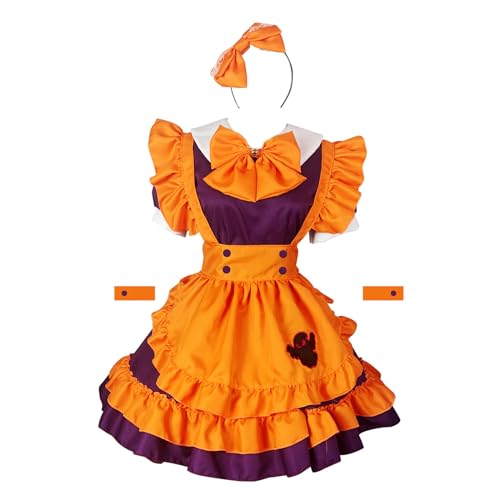 LARUISEE Halloween-Kürbis-Anzug-Kostüm für Damen, lustiges Muster, Cosplay, Party, Outfits, Dienstmädchen, Schürze, Kleid, Anime-Uniform-Kleid für Frauen von LARUISEE