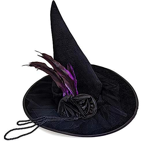 LARUISEE Hexenhut Kostüm für Damen Herren Teenager für Halloween Party Dekorationen Samt mit Kette Zauberer Cosplay Damen Hexenhut von LARUISEE