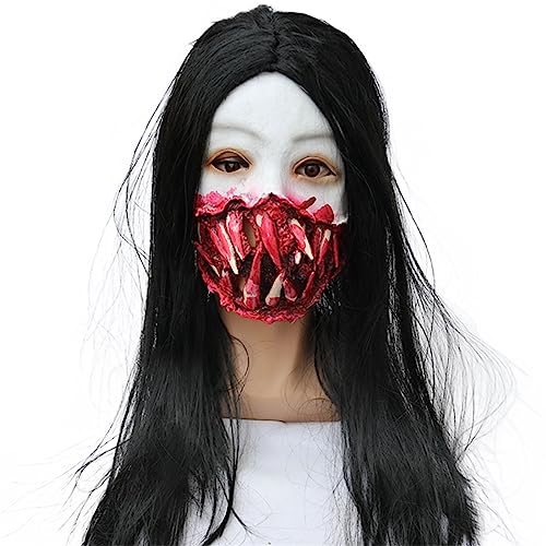 LARUISEE Horror Devil Mask With Long Hair Creepier Scary Mask Halloween Costumes Halloween Costumes For Christmas Creepier Party Cosplays Costume Headwear Prop Women Head Gear Scary Crying With von LARUISEE