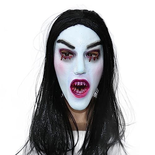 LARUISEE Horror Devil Mask With Long Hair Creepier Scary Mask Halloween Costumes Halloween Costumes For Christmas Creepier Party Cosplays Costume Headwear Prop Women Head Gear Scary Crying With von LARUISEE