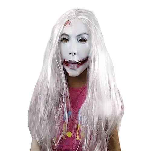 LARUISEE Horror Devil Mask With Long Hair Creepier Scary Mask Halloween Costumes Halloween Costumes For Christmas Creepier Party Cosplays Costume Headwear Prop Women Head Gear Scary Crying With von LARUISEE