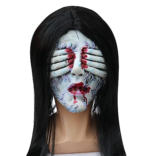 LARUISEE Horror Devil Mask With Long Hair Creepier Scary Mask Halloween Costumes Halloween Costumes For Christmas Creepier Party Cosplays Costume Headwear Prop Women Head Gear Scary Crying With von LARUISEE