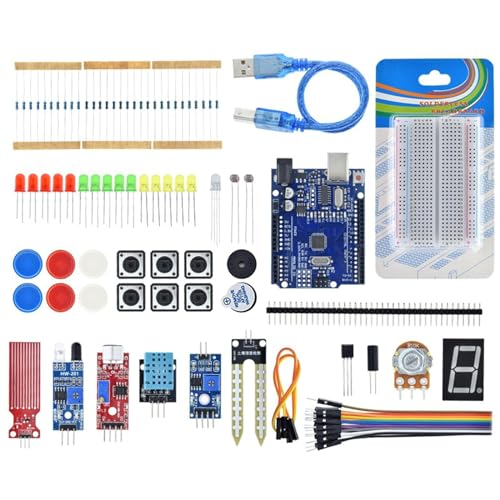 LARUISEE Lernset, Starter-Set, passend für UNO, verbesserte Version, Lern-Suite mit Schrittmotor-Netzteil, Steckplatine, Netzteil, lötbar, mit Projektbox, kleine Kits von LARUISEE