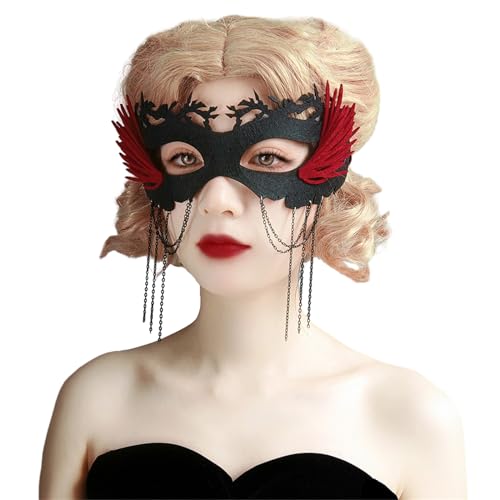 LARUISEE Maskerade-Maske für Damen, Halbgesichtsmaske, Abend-Maske mit Kette, Karnevalsmaske, Halloween-Party-Maske, Halbgesichtsmaske, Maskerade-Maske mit Kette, Halloween-Maske von LARUISEE