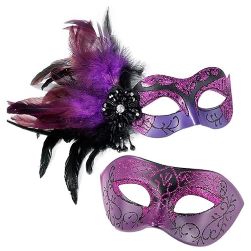 LARUISEE Paar Maskerade Maske Federn Halbgesichtsmaske Augenmaske Party Maske Halloween Kostüm Maske Karneval Maske Paar Maskerade Maske Set Party Maske Kostüm Maske von LARUISEE