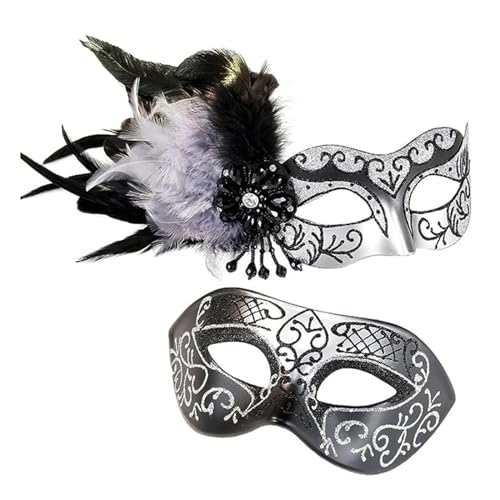 LARUISEE Paar Maskerade Maske Federn Halbgesichtsmaske Augenmaske Party Maske Halloween Kostüm Maske Karneval Maske Paar Maskerade Maske Set Party Maske Kostüm Maske von LARUISEE