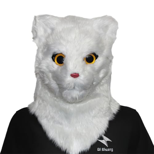 LARUISEE Realistische bewegliche Mund Katze Maske Mouth Mover Tiermaske Halloween Party Cosplay Kostüm Tier Vollkopfmaske Unisex Bewegliche Mund Katze Maske von LARUISEE