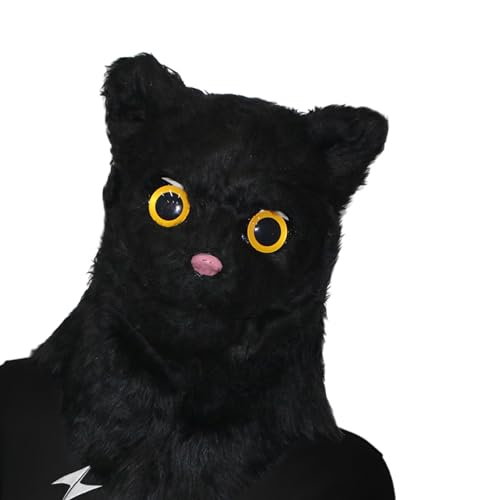 LARUISEE Realistische bewegliche Mund Katze Maske Mouth Mover Tiermaske Halloween Party Cosplay Kostüm Tier Vollkopfmaske Unisex Bewegliche Mund Katze Maske von LARUISEE