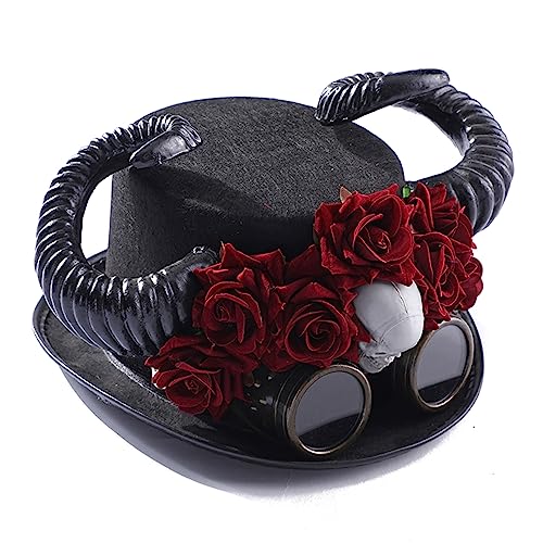 LARUISEE Steampunk Zylinder mit Brille Steampunk Bowler Zylinder Gay Zylinder Hut Kostüm Zubehör Karneval Nachtclub Halloween Zylinder groß von LARUISEE