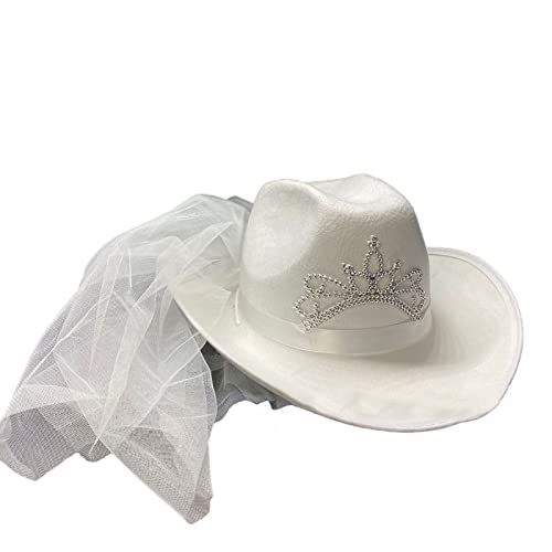 LARUISEE Weißer Cowgirl-Hut für Damen, Kuh-Mädchen-Hut, Filz, Western-Cowboyhut, Kostümzubehör, Party, zum Spielen, Verkleiden, Fedora-Mütze von LARUISEE