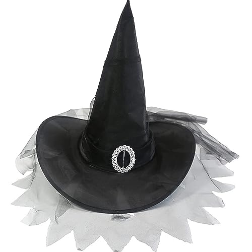 Moderner Halloween-Hexenhut mit plissiertem Schleier für Damen, Halloween, Party, Festival, Karneval, Party, Cosplay, Halloween, Hüte für Damen, Halloween-Hüte für Cosplay, Karneval von LARUISEE