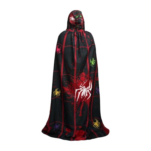 Gruselig bedruckter Halloween-Kapuzenumhang – Bedruckter Halloween-Zauberer-Hexen-Umhang | Halloween-Kostüm-Umhang | Kapuzenumhang in voller Länge | Kapuzenpullover, Halloween-Cosplay-Kostüme für Dame von LATAFA