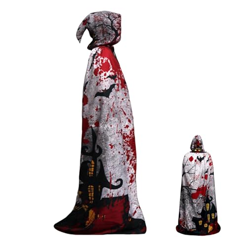 Gruselig bedruckter Halloween-Kapuzenumhang – Bedruckter Halloween-Zauberer-Hexen-Umhang | Halloween-Kostüm-Umhang | Kapuzenumhang in voller Länge | Kapuzenpullover, Halloween-Cosplay-Kostüme für Dame von LATAFA