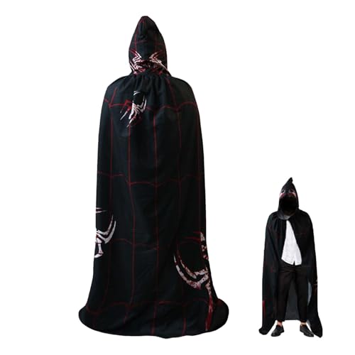 Gruselig bedruckter Halloween-Kapuzenumhang – Bedruckter Halloween-Zauberer-Hexen-Umhang | Halloween-Kostüm-Umhang | Kapuzenumhang in voller Länge | Kapuzenpullover, Halloween-Cosplay-Kostüme für Dame von LATAFA