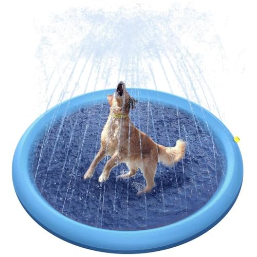 Hundebecken im Freien, Wasserspielzeug für Kinder | Blaue Hundesprinkler-Wassermatte,Niedliche rutschfeste Matte zum Sprinkler-Spiel, Kinder-Wasserspielzeug im Hinterhof für Kinder im Alter von 4–8 Ja von LATAFA