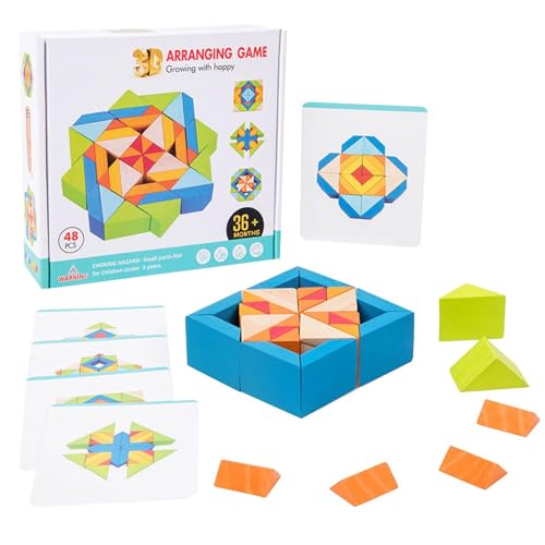 LATAFA Holz-Musterblöcke-Set,Musterblöcke | Geometrisches Form-Puzzle-Set,Holzformpuzzles mit Karten für Kleinkinder im Alter von 1, 2 und 3 Jahren, Entwicklungsspielzeug, Vorschulerziehungsaktivität von LATAFA