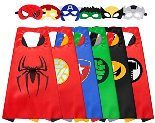 LATERN 6Pcs Superheld Cape und Maske, Cartoon Superheld Kostüme Verkleiden sich Spielzeug für Kinder Jungen Mädchen Geburtstag Party Favors von LATERN