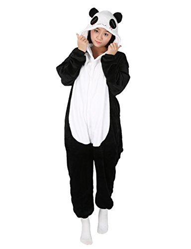 Jumpsuit Tier Pyjama Damen Lang Winter Karton Fasching Halloween Pinguin Kostüm Sleepsuit Cosplay Flanell-Overall Pyjama Schlafanzug Erwachsene Unisex (Panda, M(Höhe:155-164CM)) von LATH.PIN