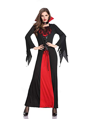 LATH.PIN Hexenkostüm für Damen, Cosplay, Vampir, lang, Halloween, Karneval, Übergroße Kleid mit langen Ärmeln, Schwarz , XL von LATH.PIN