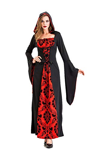 LATH.PIN Hexenkostüm für Damen, Cosplay, Vampir, lang, Halloween, Karneval, Übergroße Kleid mit langen Ärmeln, Schwarz-Schwarz, L von LATH.PIN