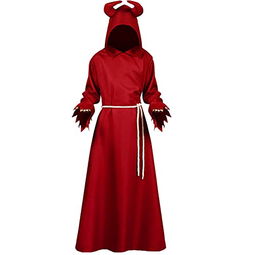 LATH.PIN Priester Robe Mönch Schwarz Kostüm Mittelalter Umhang mit Robenhaube Kreuz Seil Vampir Kostüm Mönchskutte Herren Mantel Gotik Ritter Cape Lang Halloween Unisex Cosplay (X-Weinrot, S) von LATH.PIN