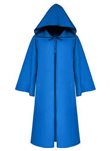 LATH.PIN Umhang mit Kapuze Herren Mittelalter Kleidung Mantel Gotik Ritter Cape Lange Robe Halloween Kostüme Unisex Cosplay Hexe Vampir (Blau, L) von LATH.PIN