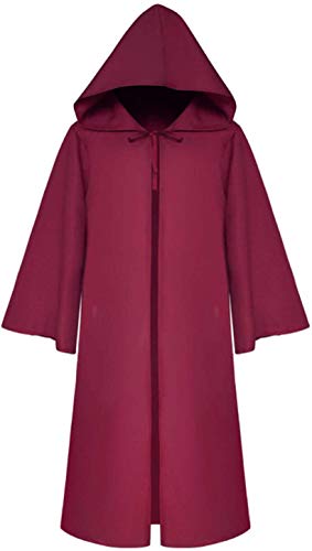 LATH.PIN Umhang mit Kapuze Herren Mittelalter Kleidung Mantel Gotik Ritter Cape Lange Robe Halloween Kostüme Unisex Cosplay Hexe Vampir (Weinrot, XL) von LATH.PIN