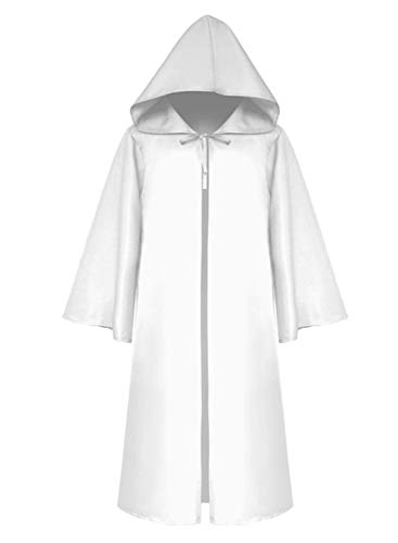 LATH.PIN Umhang mit Kapuze Herren Mittelalter Kleidung Mantel Gotik Ritter Cape Lange Robe Halloween Kostüme Unisex Cosplay Hexe Vampir (Weiß, XXL) von LATH.PIN