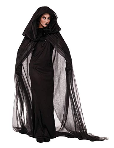 LATH.PIN Vampirkleid Halloween Hexenkostüm Kleider mit Hut Damen Kleid Cosplay Karneval Langarm Schwarz, Schwarz , XL von LATH.PIN