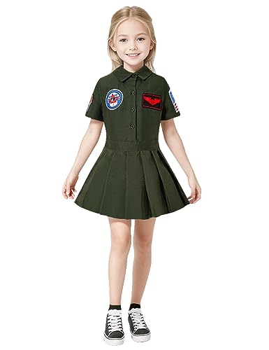 LATOBREATH Baby-Kostüm für Mädchen, Flugpilotin, Polizei, Beruf, Uniform, Halloween-Kostüm, Outfit-Set, Kleid, Grün, Größe XS, 3–4 Jahre von LATOBREATH