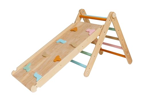 LATRANS 3er Set Kletterdreieck mit Rutsche und Kletterbogen - Indoor-Klettergerüst für Kleinkinder ab 1 Jahr - Pikler-inspiriertes Kletterspielzeug (Pastell Leiter und Rutsche) von LATRANS