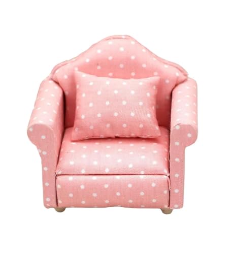 LATRAT Puppenhaus Sofa, 1:12 Puppenhaus Miniatur Möbel Modell Tuch Blumenmuster Couch Sessel Sofa Mit Kissen, Zubehör Blumenmuster Mini Möbel Sofa Set mit Rückenkissen, Rosa von LATRAT