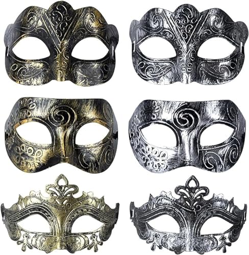 LATRAT 6 Stück Venezianische Maskerade Maske Maskerade Gesichtsmaske Masken Männer für Karnevals Halloween Party(Gold + Silber) von LATRAT