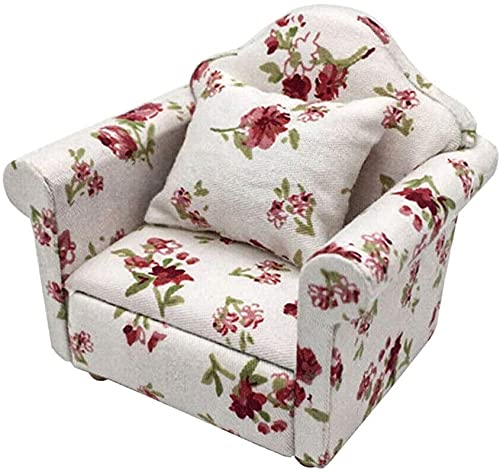 LATRAT Puppenhaus Sofa, 1:12 Puppenhaus Miniatur Möbel Modell Tuch Blumenmuster Couch Sessel Sofa Mit Kissen, Zubehör Blumenmuster Mini Möbel Sofa Set mit Rückenkissen (Safran) (Safran) von LATRAT