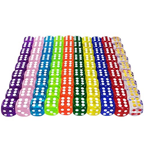 LATTCURE 6 Seitige Würfel Set, 100 Stück Dice Set 16mm Sechsseitiger Würfel Durchscheinende Farben Acryl Polyedrisch Würfel Set Spielwürfel Tischspiele für Spiel und Party von LATTCURE