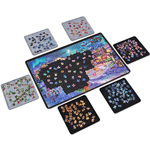 Lavievert Jigsaw Puzzle Brett zur Puzzle Aufbewahrung mit 6 Sortierfächern für bis zu 1000 Teile – Schwarz von LAVIEVERT