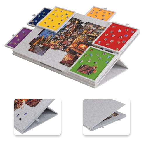 Lavievert Kippbares Puzzlebrett mit 2-in-1-Ständer und Abdeckung, leichtes Filz-Puzzle-Plateau mit 6 farbigen Schubladen für Erwachsene, tragbarer Puzzle-Tisch für bis zu 1500 Teile, Hellgrau von LAVIEVERT