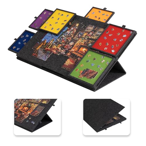 Lavievert Kippbares Puzzlebrett mit 2-in-1-Ständer und Abdeckung, superleichtes Filz-Puzzle-Plateau mit 6 farbigen Schubladen für Erwachsene, tragbarer Puzzle-Tisch für bis zu 1500 Teile, Grau von LAVIEVERT