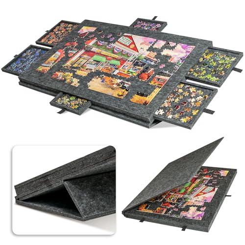 Lavievert kippbares Puzzlebrett mit 2-in-1-Ständer und Abdeckung, superleichtes Filz-Puzzleplateau mit 6 Schubladen für Erwachsene und Kinder, tragbarer Puzzletisch für Spiele Bis zu 1000 Teile von LAVIEVERT