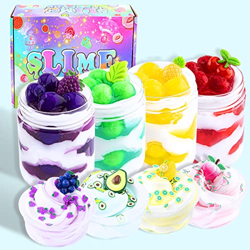 4 Butter & 4 Clear Slime Set, DIY Eiscreme Fluffy Schleim für Kinder, weiche & Antihaft-Stress Relief Spielzeug, Kinder Bildung Party Favor, Idee Geschenk für Geburtstag Ostern Weihnachten Neujahr von LAWOHO