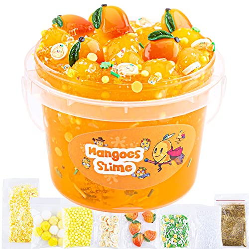 Clear Slime,10,2oz Mango Jelly Cube Glimmer Fluffy Schleim für Kinder, Kinderpartygeschenk, Geburtstag, Ostern, Weihnachten, Neujahr, Geschenk für Mädchen und Jungen im Alter von 6, 7, 8, 9, 10 Jahren von LAWOHO