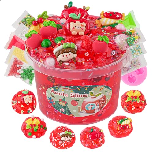 LAWOHO 300ML Apfel Schleim, Rot Clear Slime Set für Mädchen & Jungen mit 9 Schleim Add-ins, Slime Set Zum Selbermachen, Schleim Kinder für Geburtstage, Halloween Kinder Mitgebsel, Weihnachten, Ostern von LAWOHO