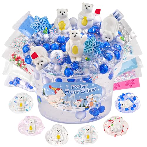 LAWOHO 300ML Eisbär-Schleim, Clear Slime Set für Mädchen und Jungen mit 10 Schleim Add-ins, Slime Set Zum Selbermachen, Schleim Kinder für Geburtstage, Halloween Kinder Mitgebsel, Weihnachten, Ostern von LAWOHO