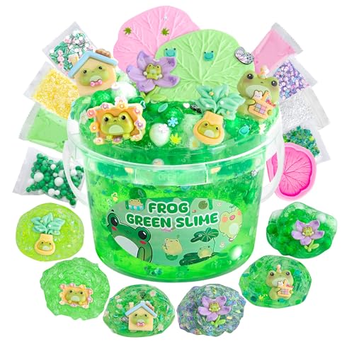 LAWOHO Frosch Clear Schleim 300ml, Grüner Clear Slime Set für 8-12 Jahre Mädchen mit 9 Slime Add-Ins, Schleim Kinder Party Favors Schleim Spielzeug Geburtstag Halloween Weihnachten Ostern von LAWOHO