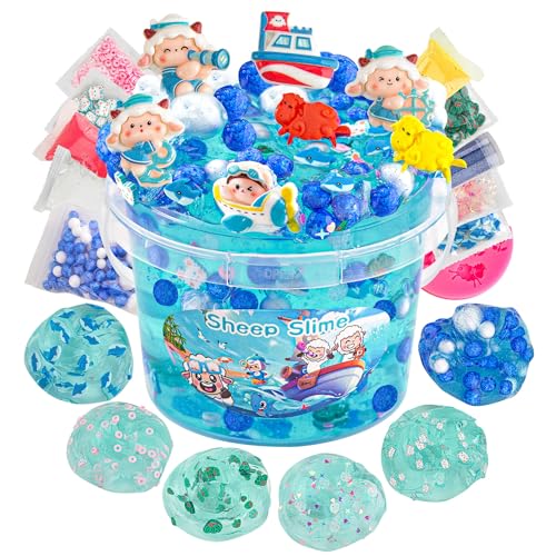 LAWOHO Lamb Clear Slime 300ml, Blue Clear Slime Kit für Mädchen im Alter von 8-12 mit 8 Packungen Slime Add-Ins, Schleim für Kinder Party Favors, Geburtstag Halloween Weihnachten Ostern Geschenke von LAWOHO