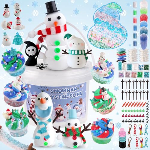 LAWOHO Build a Snowman Kit mit Ton und 500ML Kinder Clear Slime - Schneemann Slime Kit halloween mitgebsel Weihnachten Kindergeburtstag Gastgeschenke für Mädchen und Jungen, Slime Set Zum Selbermachen von LAWOHO