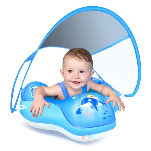 LAYCOL Schwimmring Baby mit abnehmbarem Sonnendach, Baby Float Aufblasbare schwimmreifen Baby für Baby ab 3-36 Monate(Dunkelblau, XL) von LAYCOL