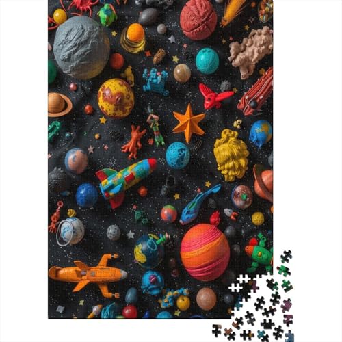 1000-teiliges Puzzle „Rakete, Sterne, Planeten“ für Erwachsene, Holzpuzzles, Holzpuzzles, Lernpuzzle, 1000-teilig (75 x 50 cm) von LBLmoney