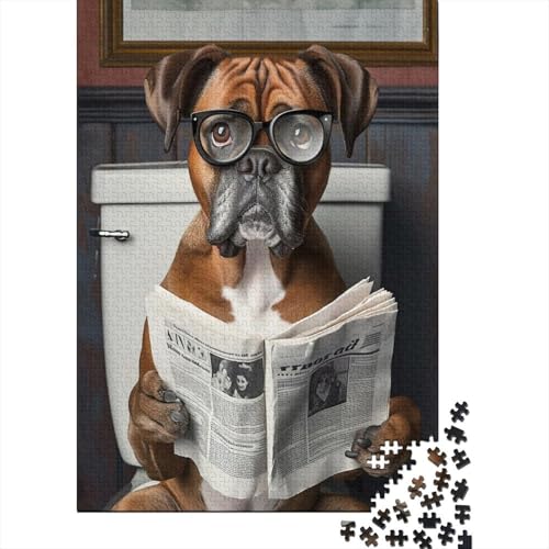 1000-teiliges Puzzle für Erwachsene mit Boxerhund, der Zeitung liest. Puzzle für Erwachsene. Lernspiel, Herausforderungsspielzeug. 1000 Teile (75 x 50 cm) von LBLmoney